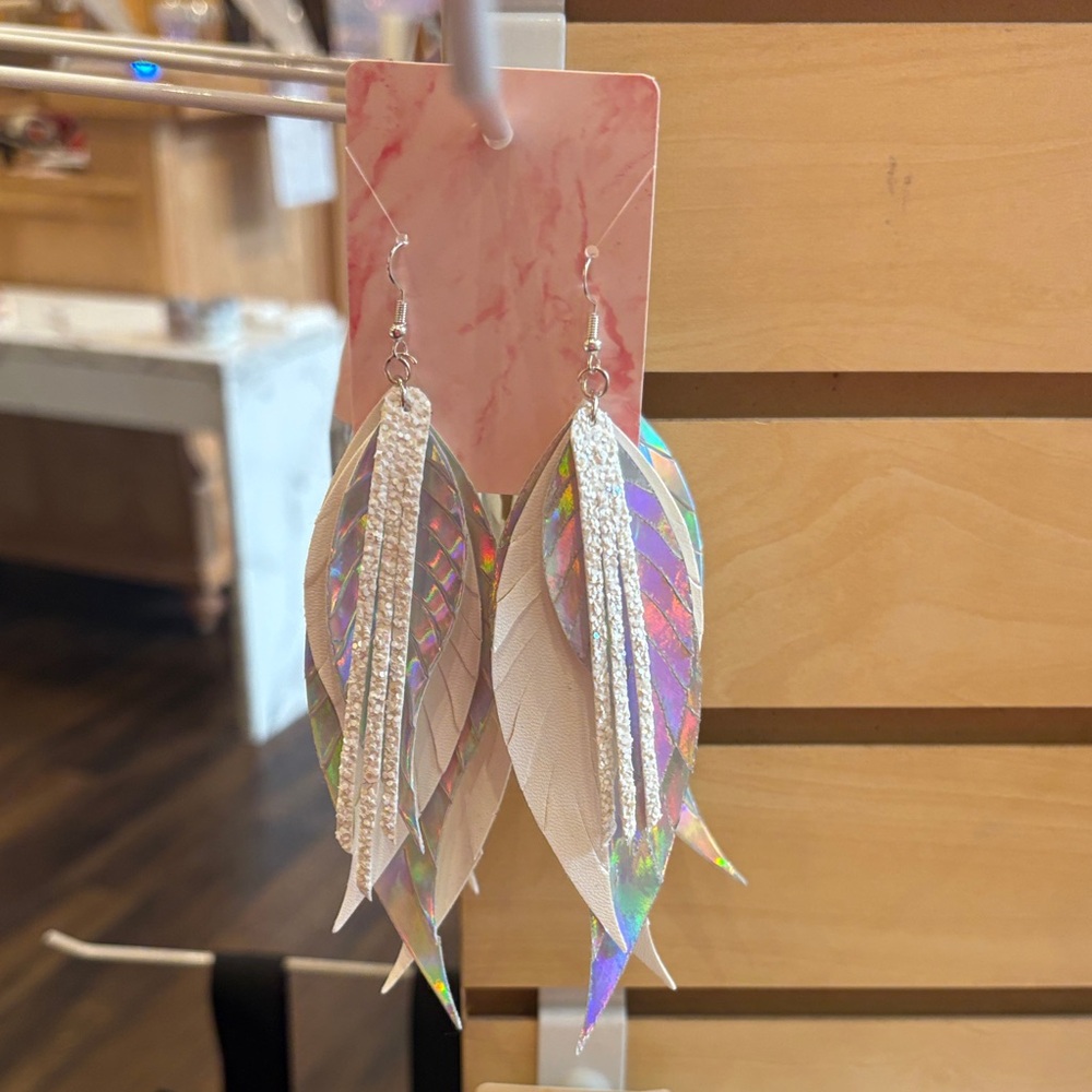 Iridescent Leaf Drop Earrings